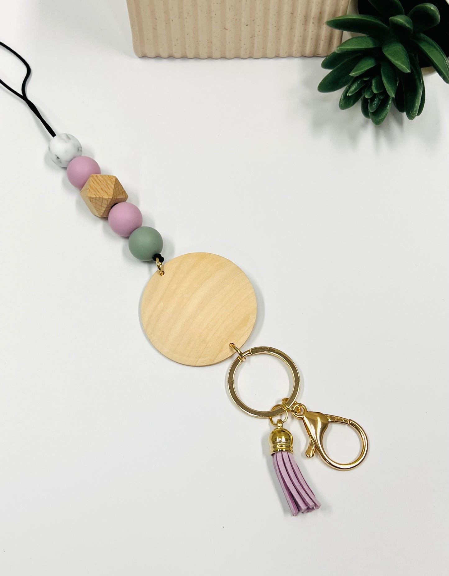 Beaded Lanyard with blank wooden disc