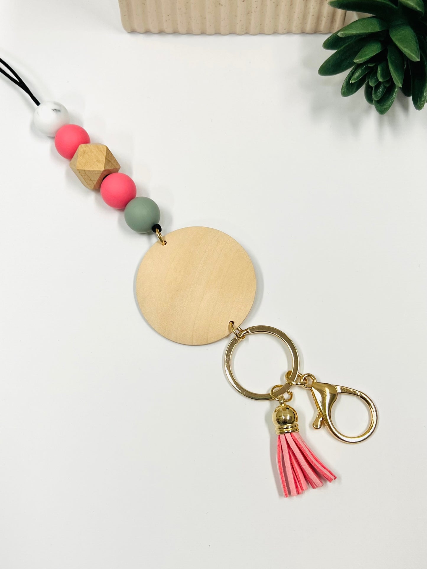 Beaded Lanyard with blank wooden disc