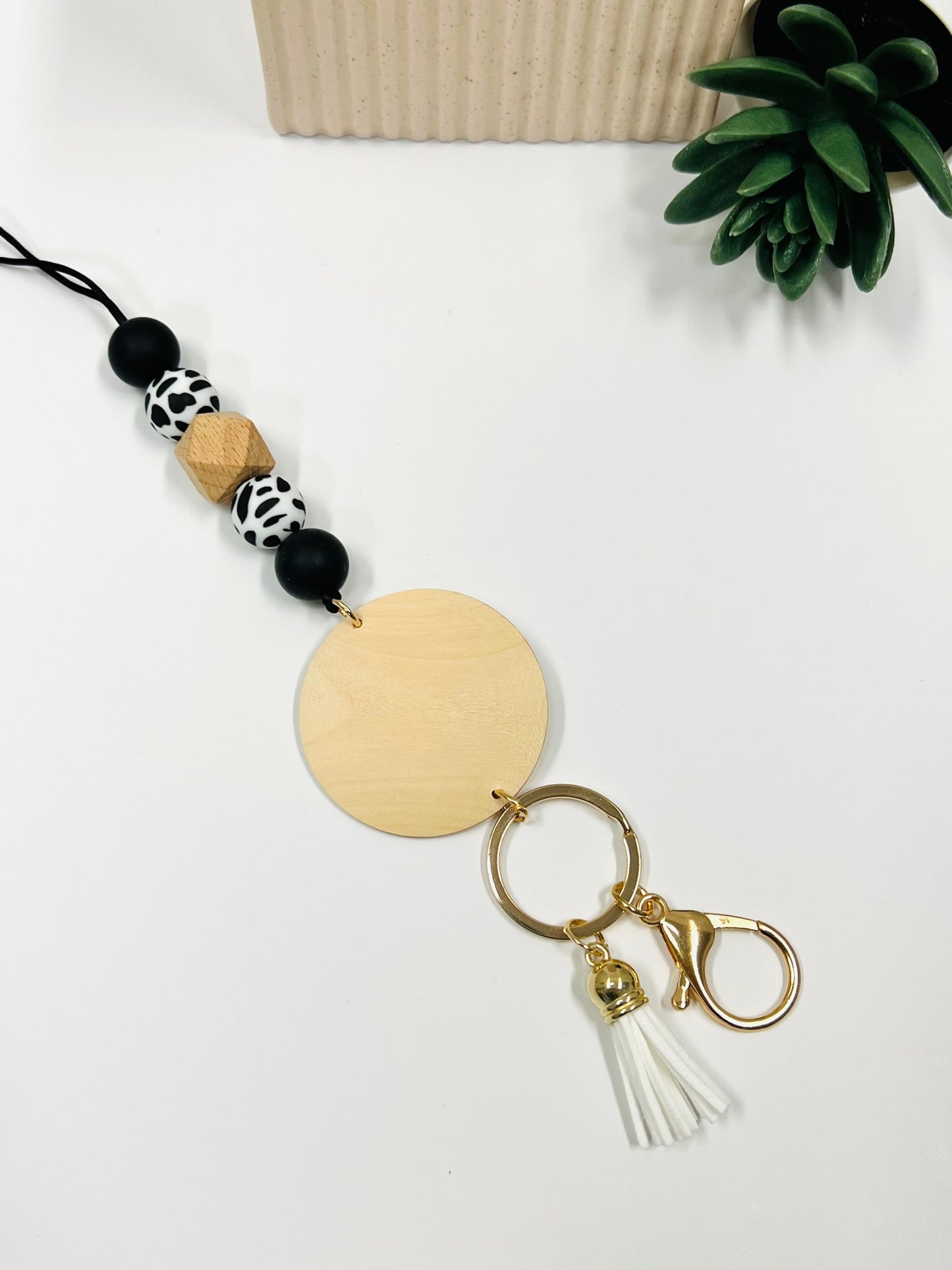 Beaded Lanyard with blank wooden disc