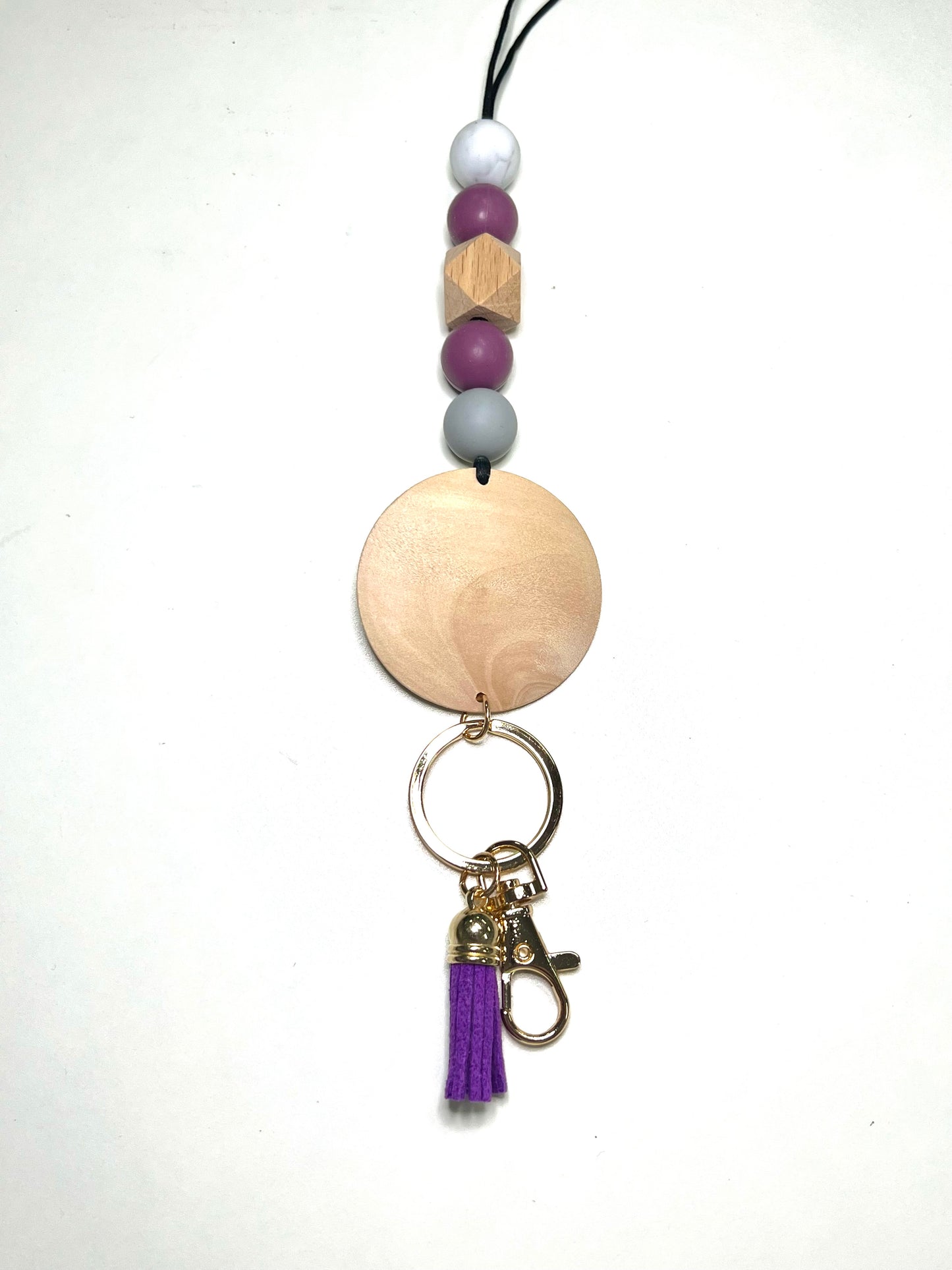 Beaded Lanyard with blank wooden disc